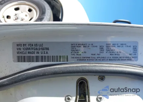 2020 Ram 1500 Classic Tradesman 4X4 6'4 Box z USA, uszkodzony, nr VIN 1C6RR7FG8LS150786